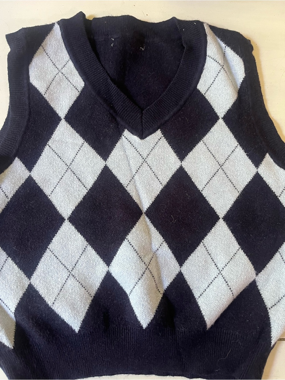 Classic Navy & Light Blue Argyle V-Neck Sweater Vest (Abercrombie)